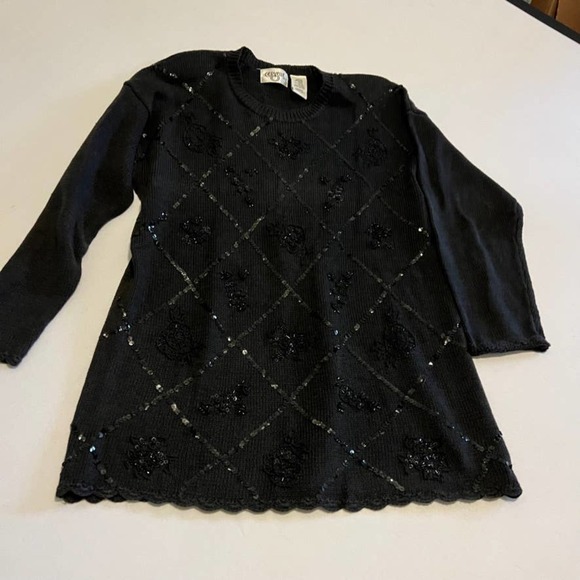 Vintage Cervelle black sequin pattern long sweater L - Picture 2 of 9